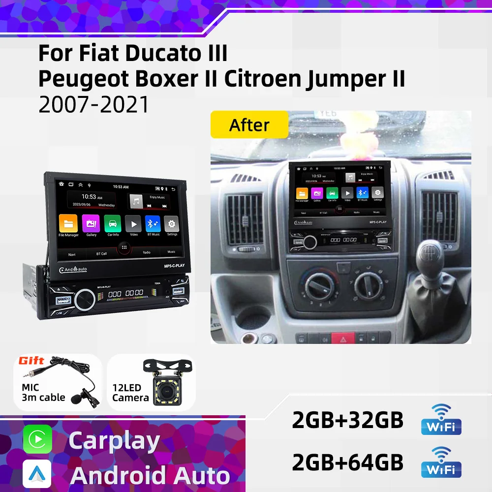 Car Stereo Android for Fiat Ducato III Peugeot Boxer II Citroen Jumper II 2007-2021 1 Din 7