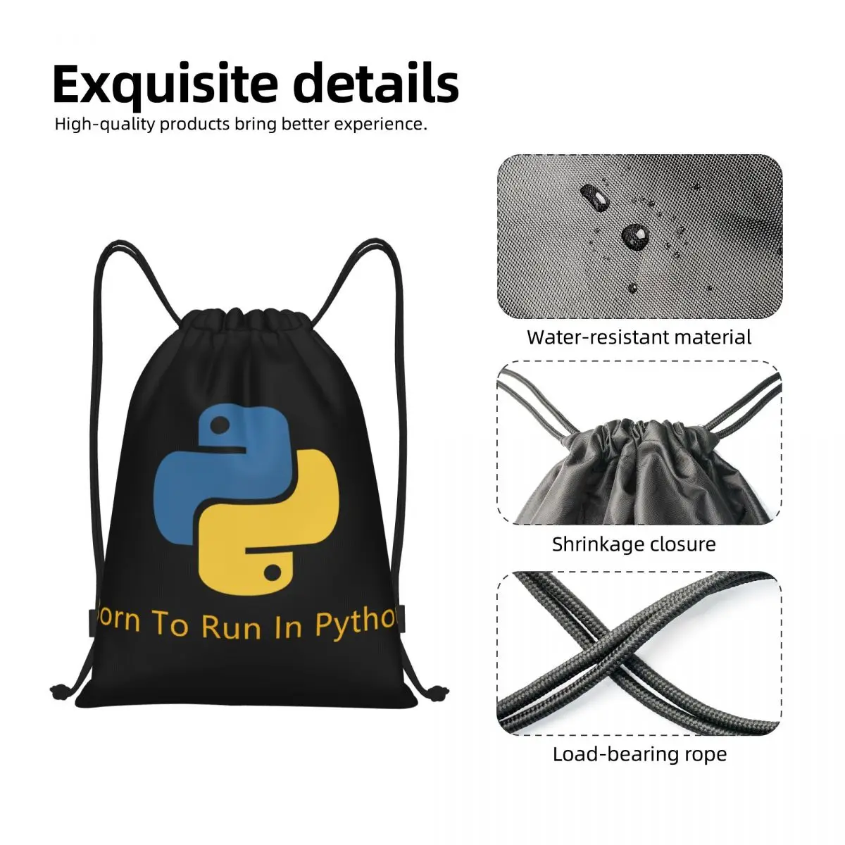 Custom Born To Run In Python Drawstring Bag Men Women Lightweight Programmer Computer Developer Sports Gym Storage Backpack