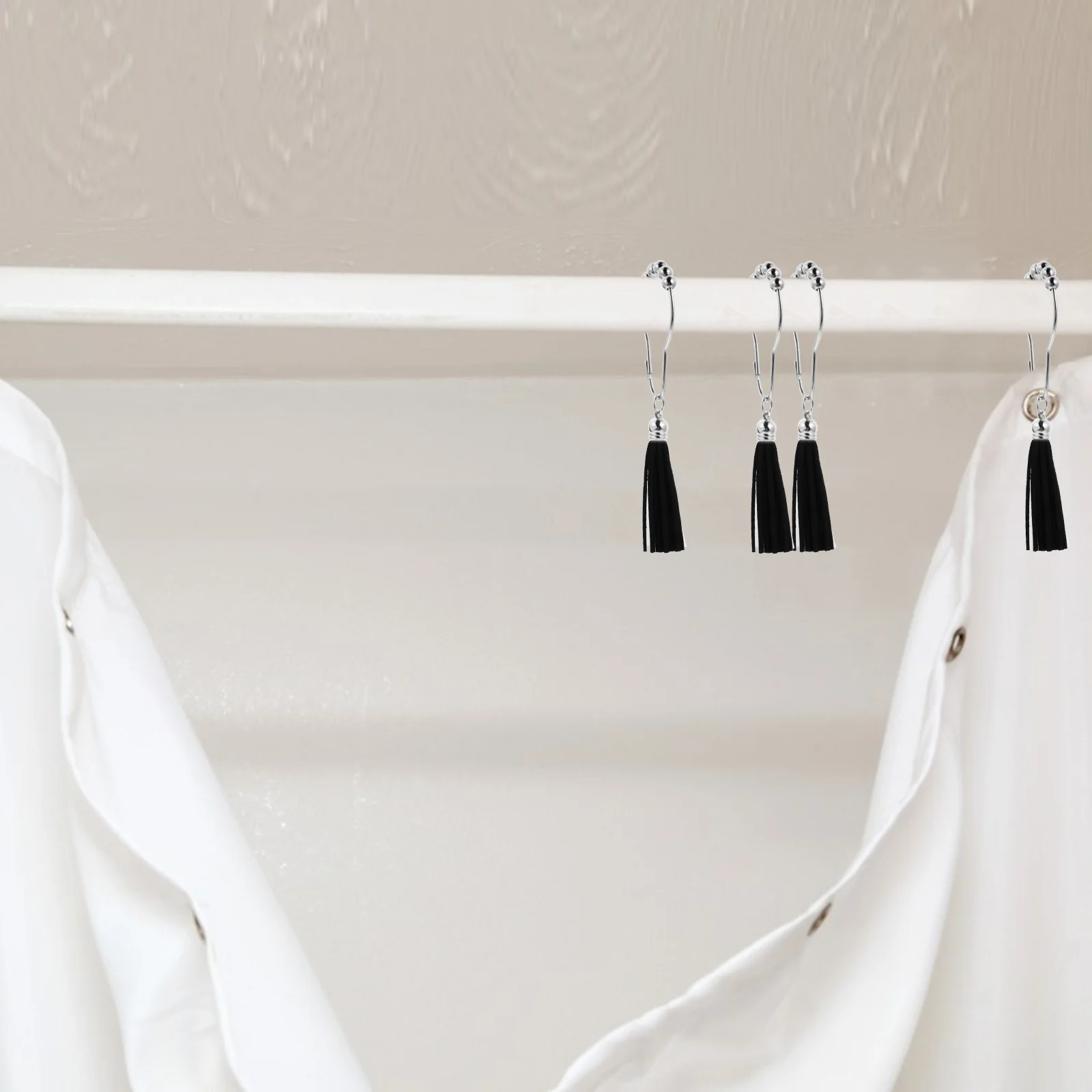 

12 шт., кольца для штор для ванной комнаты, кисточка, дизайн на роликах, легкое скольжение, уменьшение трения, кольца для штор в ванной комнате