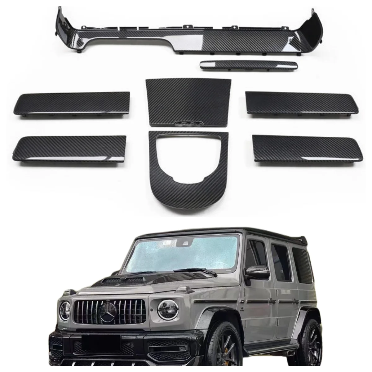 W464 Dry Carbon Fiber Interior Trim for Mercedess-Benzs G Class AMG G63 Carbon Storage Box Trim Door Panel Replacement 8 PCS