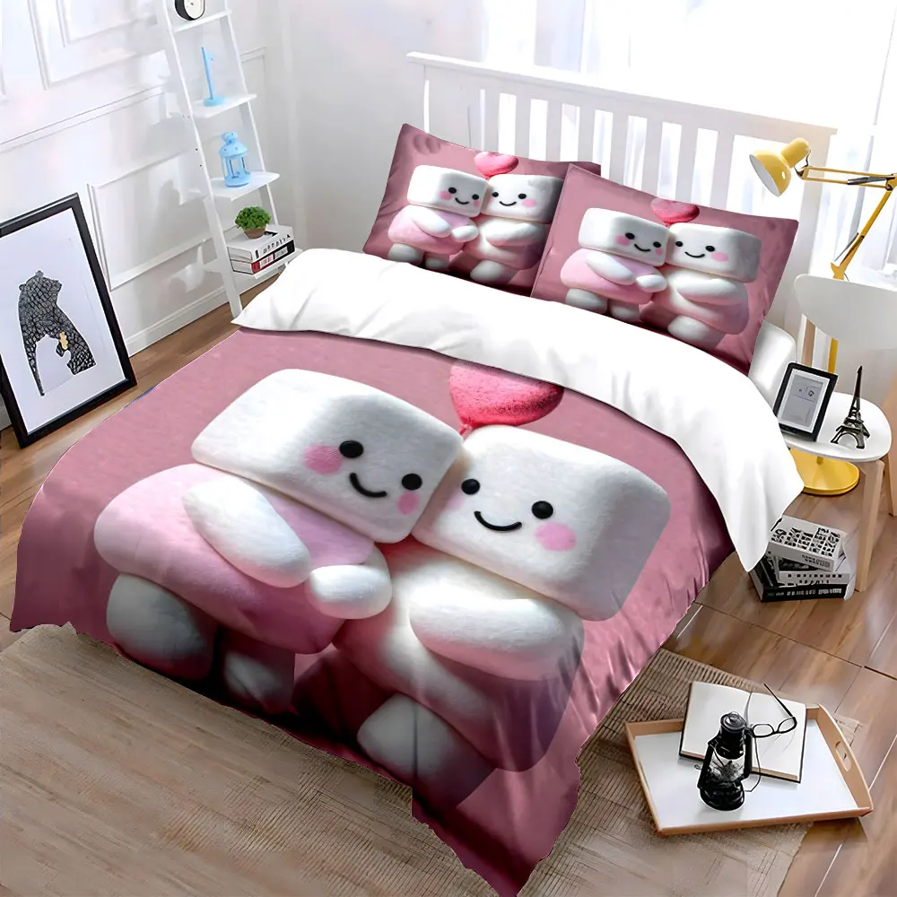 Cute Plush Couple Decorations Set Bedding Set with 1 Duvet Cover 2 Pillowcases Single Double King Queen, Gift