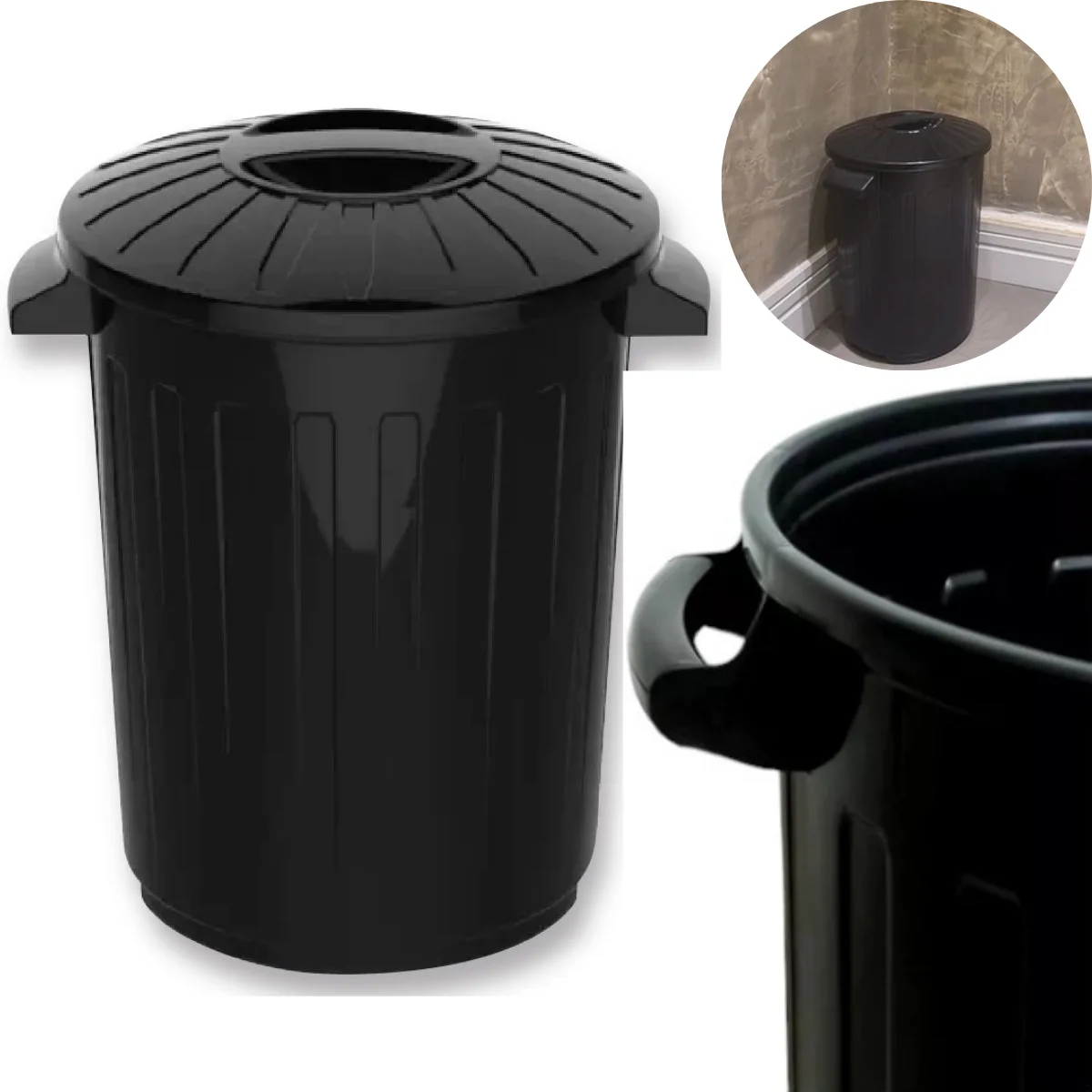 Trash Basket Lid Side Handle Recycle Bin 30 Liters Bucket Kitchen Laundry Brass Street Area Gourmet Parties Barbecue