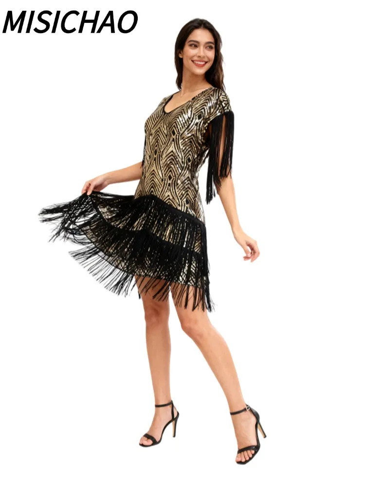 MISICHAO Best Seller 1920s Gatsby Style Sequin Fringe Dress for Women Vintage Glitter Tassel Party Cocktail Evening Dance
