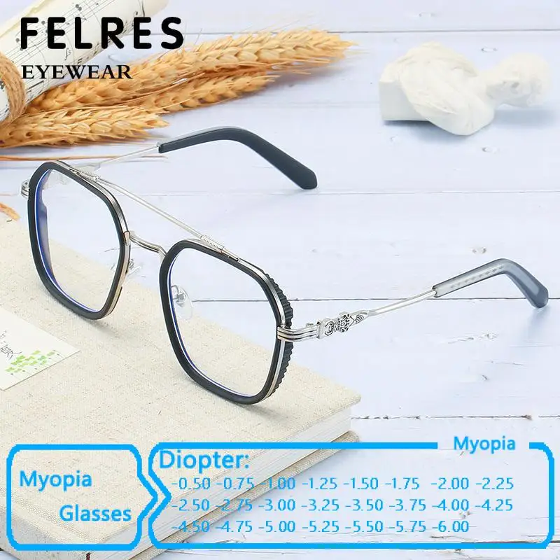

Double Bridge Finished Myopia Glasses For Men Women Fashion Clear Lens Nearsighted Glasses Negative Diopter Prescription Glasses