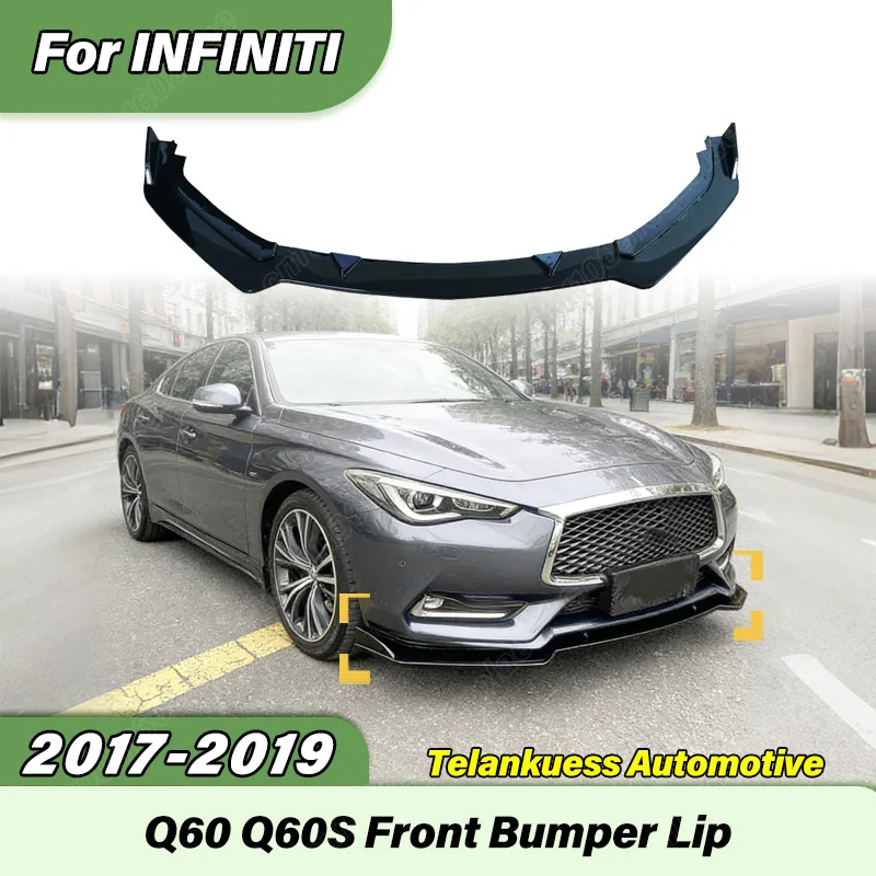 

For Infiniti Q60 Q60S 2017 2018 2019 Car Front Bumper Sports Racing Style Spoiler Lip Sedan 3PCS Front Lip Body Modification Kit