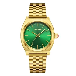 Steel Band Gold Watch Green Dial Men's and Women's Watch Ultra Thin Green Ghost Waterproof Business Men's Watch