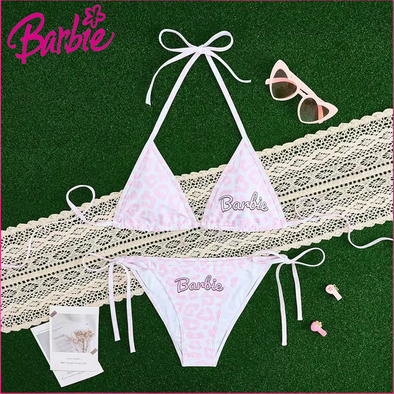 Miniso Barbie Swimsuit Set 2024 Summer Women Bikini Sexy Bathing Suit Women Swimsuits Set for Beach Split Style Woman Swimwear