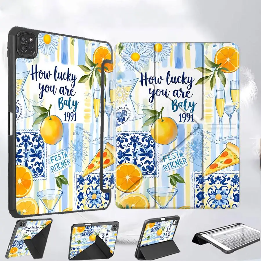 

Tablet Case For iPad Mini 6 7 Air 4 5 M3 M2 M4 11inch Pro 11th 10th 9th 8th 7th 12.9inch Pro 2025 Holder Cover Orange Print