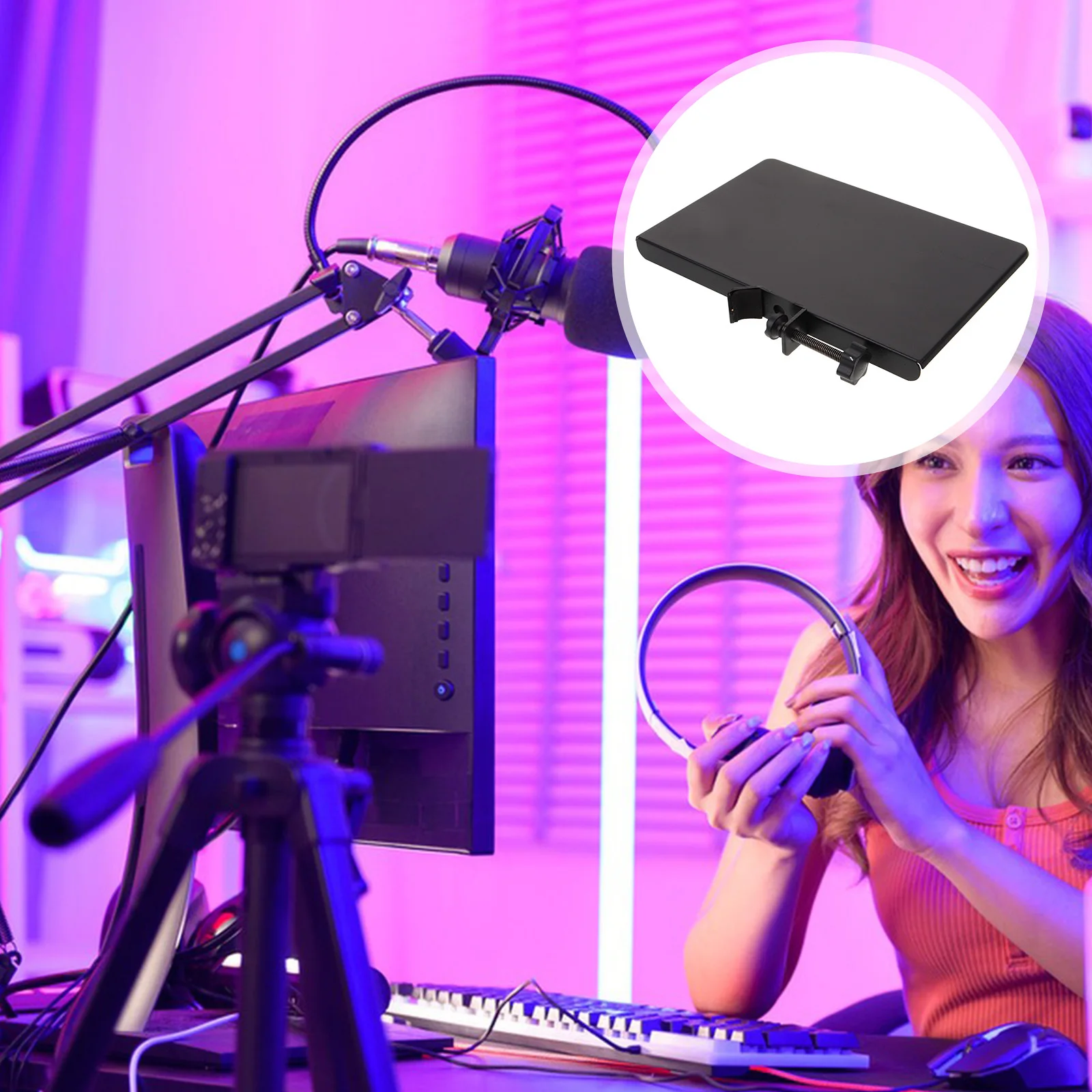 

Sound Card Tray Microphone Stand Shelf Stable Practical Design for Home Broadcast Mic Cable Holder