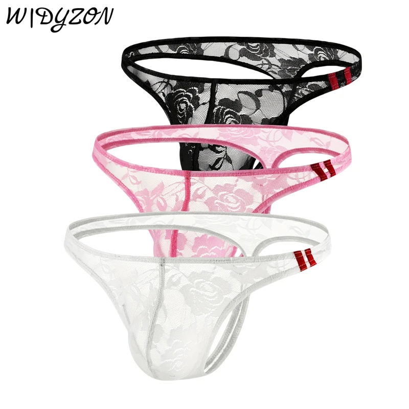 

3pcs Men's Lace Thongs G Strings Underwear Sexy U Pouch Mens T-back Thong Jockstrap See Through Tanga Hombre Slip Cuecas