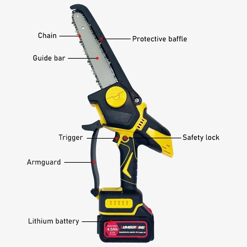 ใหม่แบบพกพา One-Hand Operated ไม้เลื่อยชาร์จกลางแจ้ง Mini Cordless Electric Chainsaw