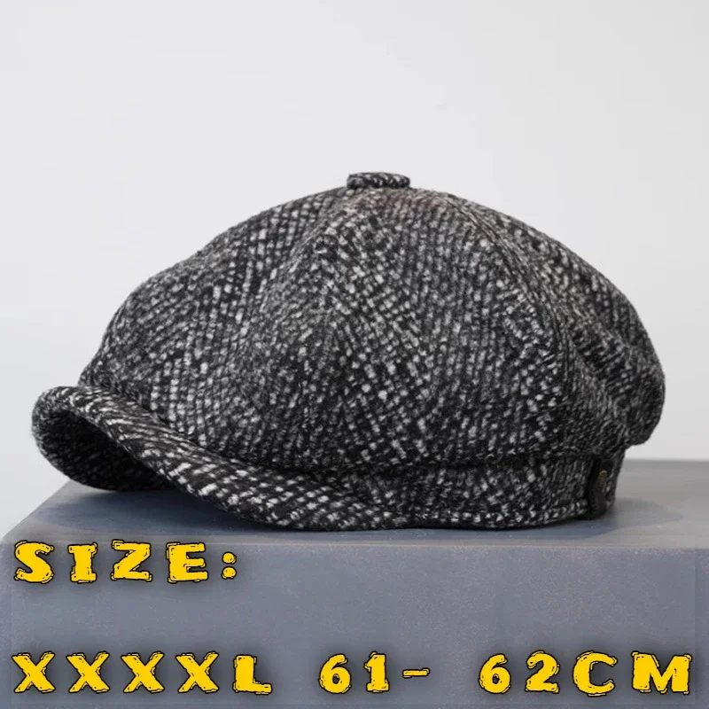 Wool 62cm Newsboy Cap Men Grey Herringbone Flat Caps Women Men British Painters Hat Soft Autumn Winter hats Octagonal Cap