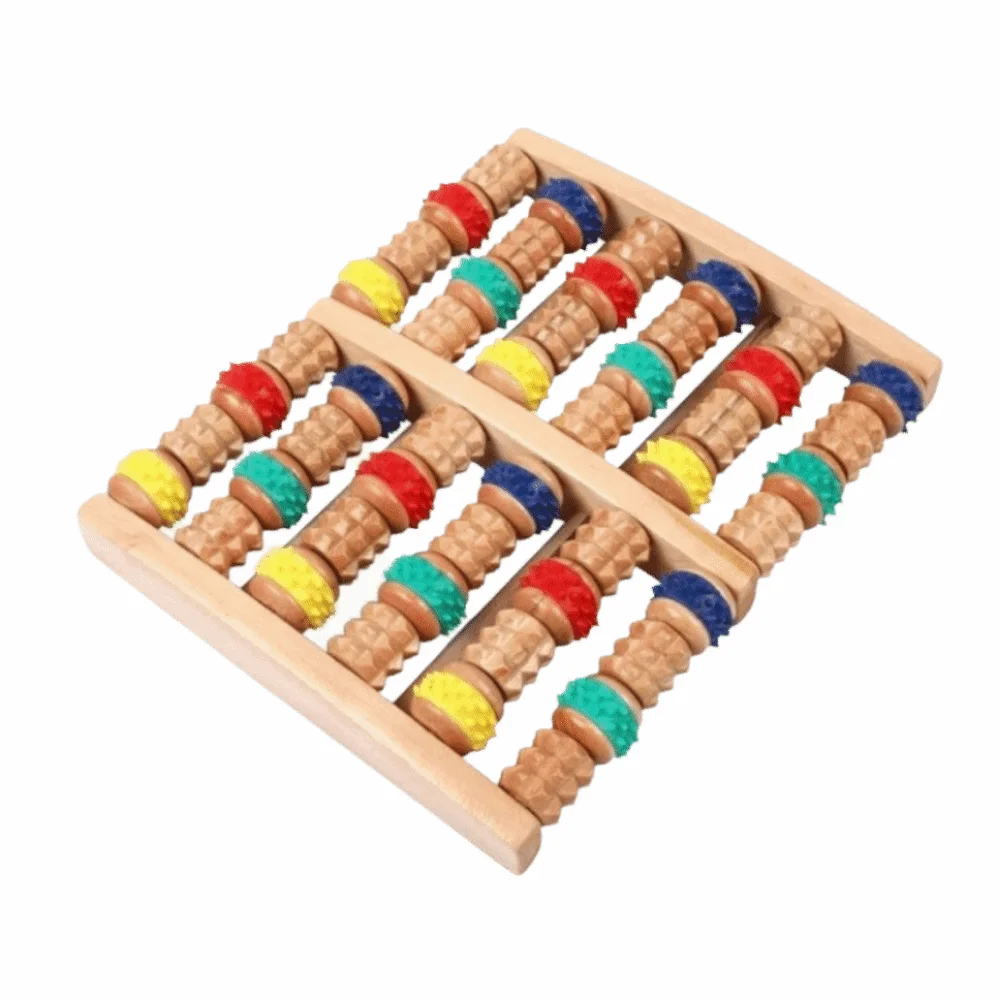 Relaxation Tool Wood Foot Massage Roller Colorful 5/6 Row Wooden Foot Massager Manual Multi-Point Foot Shiatsu Roller Household