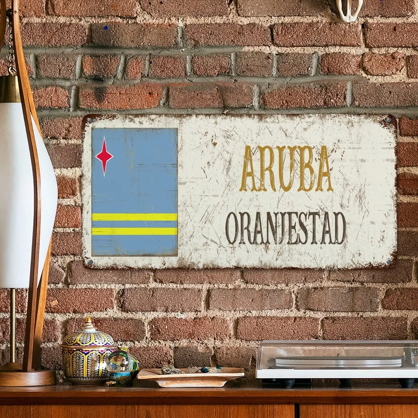 Aruba Metal Wall Decor Sign Aruba National Flag Oranjestad City Metal Tin Sign Country Souvenir Gift Vintage Metal Tin Signs for