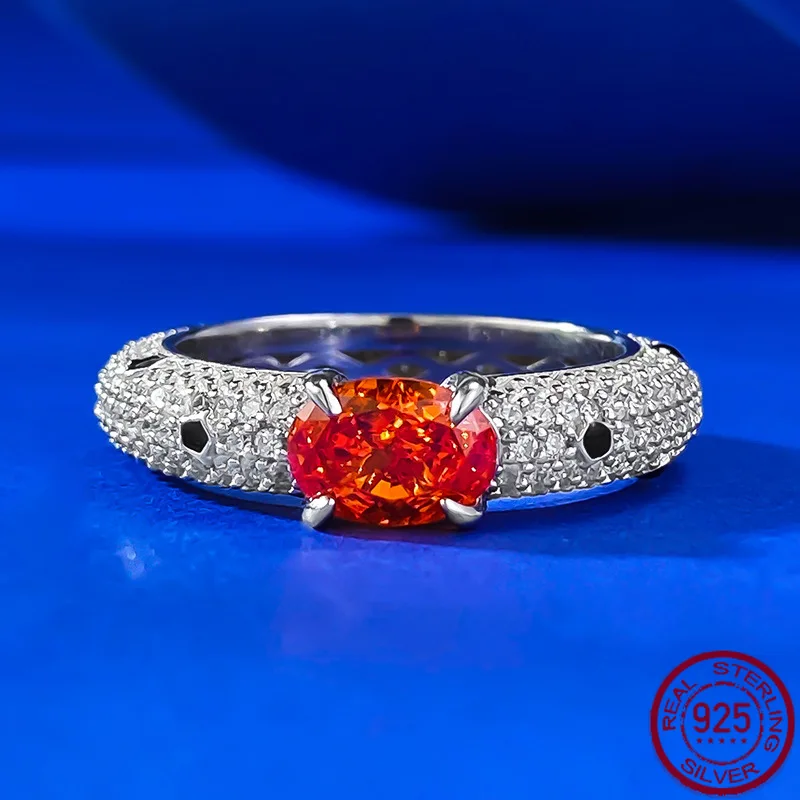 

New S925 Silver Luxury Diamond Set 5 * 7 Fanta Ice Flower Cutting High end Fashion Ring Wedding Jewelry