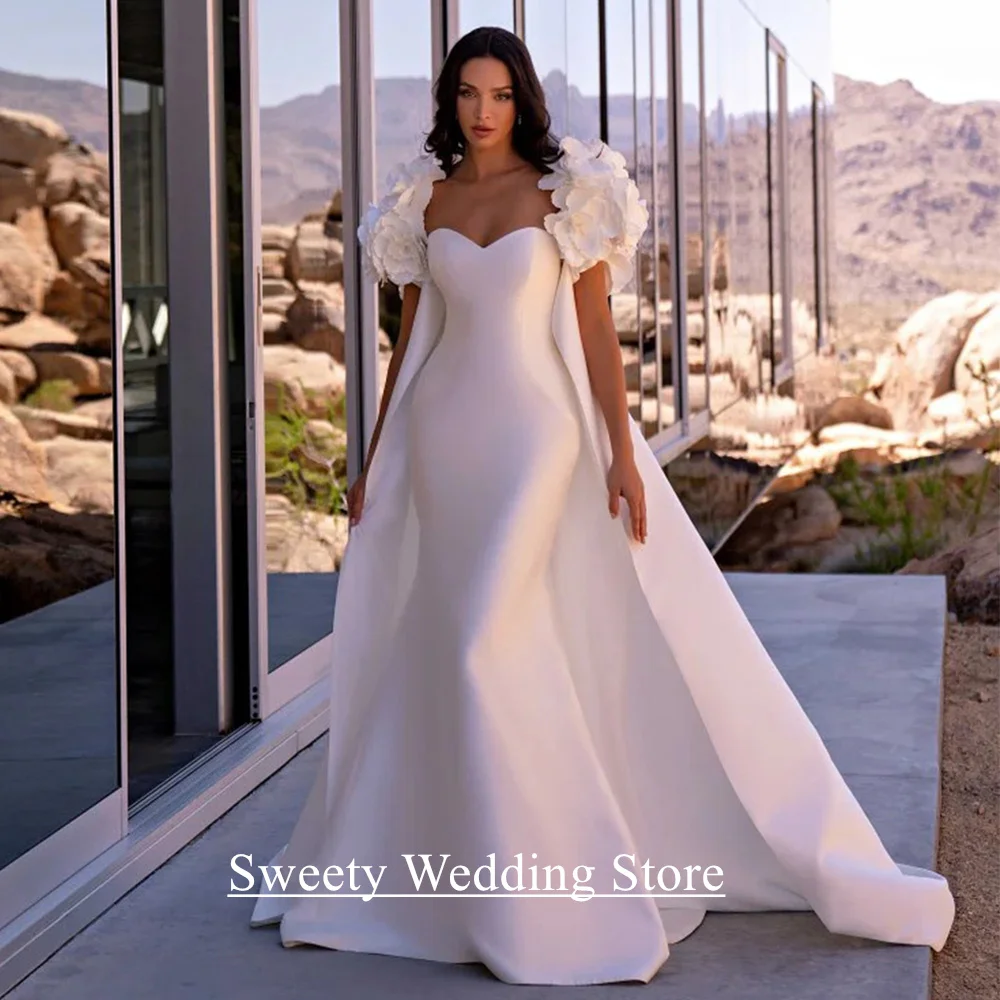 Vestido de casamento moderno com flores capa personalizado querida sem mangas tribunal trem sereia vestido de noiva robe de mariee