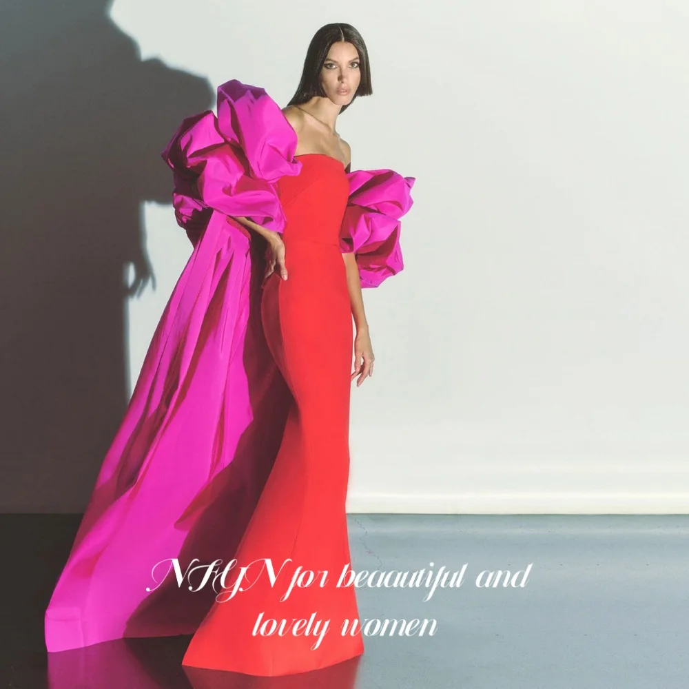 

NFYN Red Elegant Prom Dress Strapless Sleeveless Prom Gown Pleating Trailing Mermaid Evening Dresses for Woman 프롬 드레스 Customized