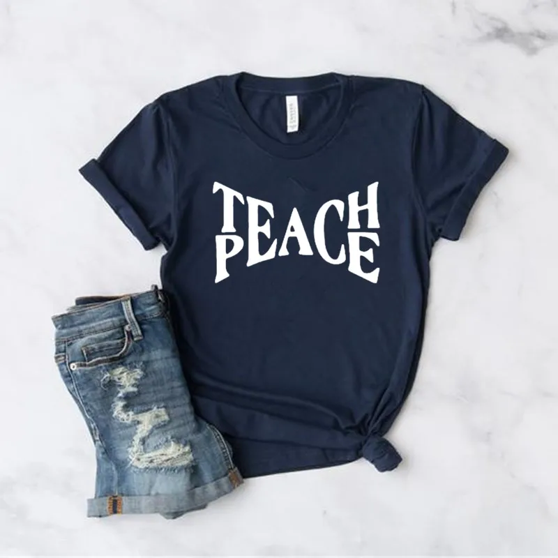 

Teach Peace TShirt Preschool Teacher School Shirt Teacher Appreciation Shirts Custom Teacher Tee Cotton Short-Sleeve Unisex Tops