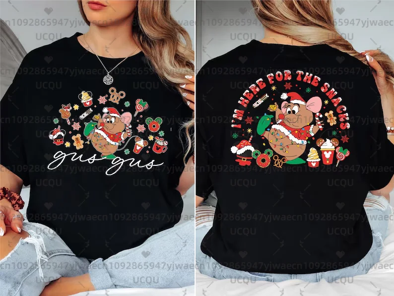 

Gus-Gus I'm Here For The Snacks 2025 T-shirt Santa Mickey And Friends Group Christmas Lights Women's Men's Family T-shirt
