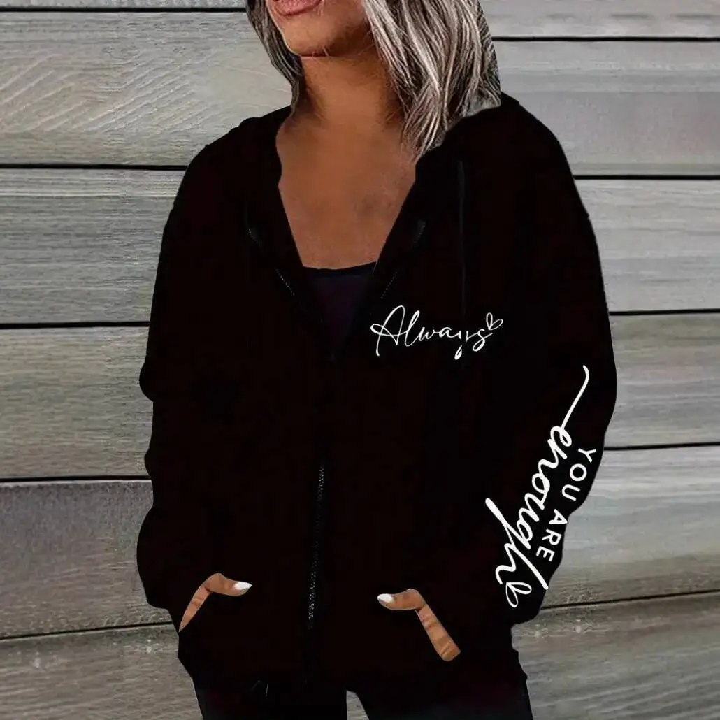 

и осень-зима 2021, новая повседневная толстовка с капюшоном и принтом букв на молнии для женщин