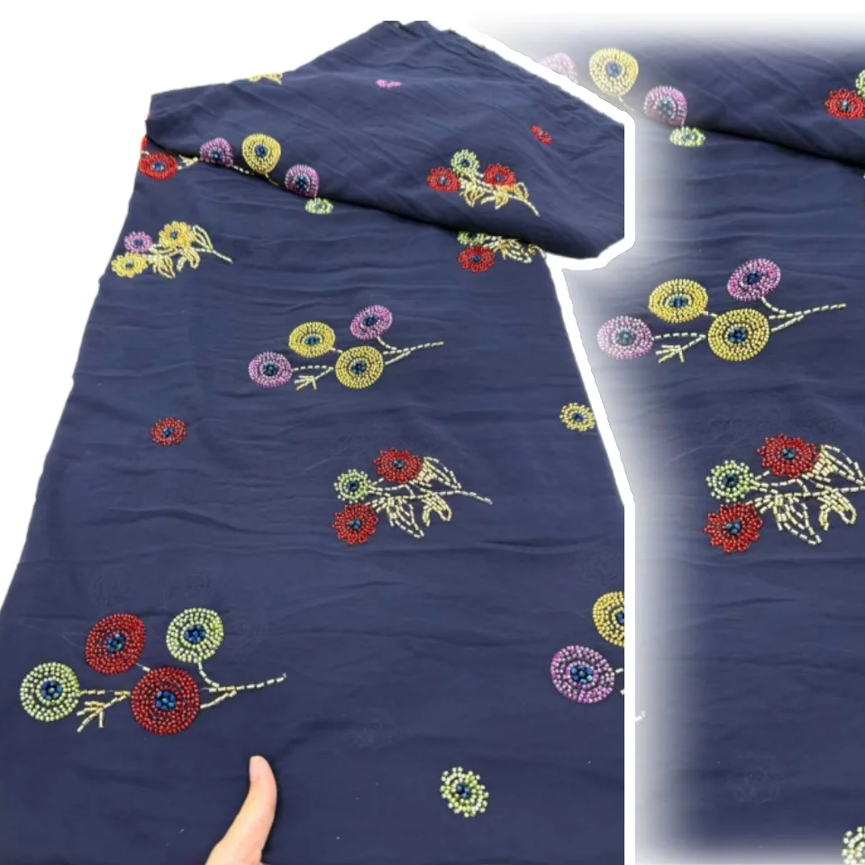 

New Chiffon Fabric Style Lots of Beads Fabric Dress for Party Embroidery Net Lace High Quality Fabric Wedding Party Dresses 1262