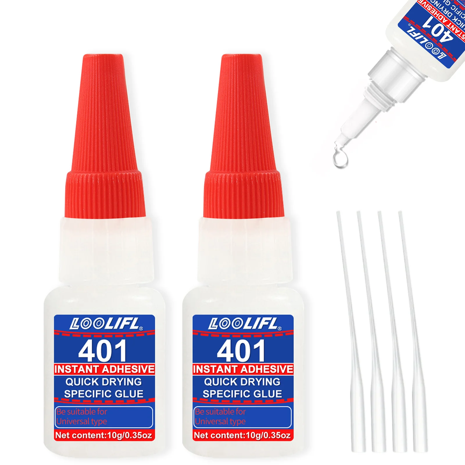 LOOLIFL 401 Sofortkleber 10g Universeller Superkleber mit Präzisions-Applikatornadeln für Multimaterial-Reparaturen 1-7 Stück