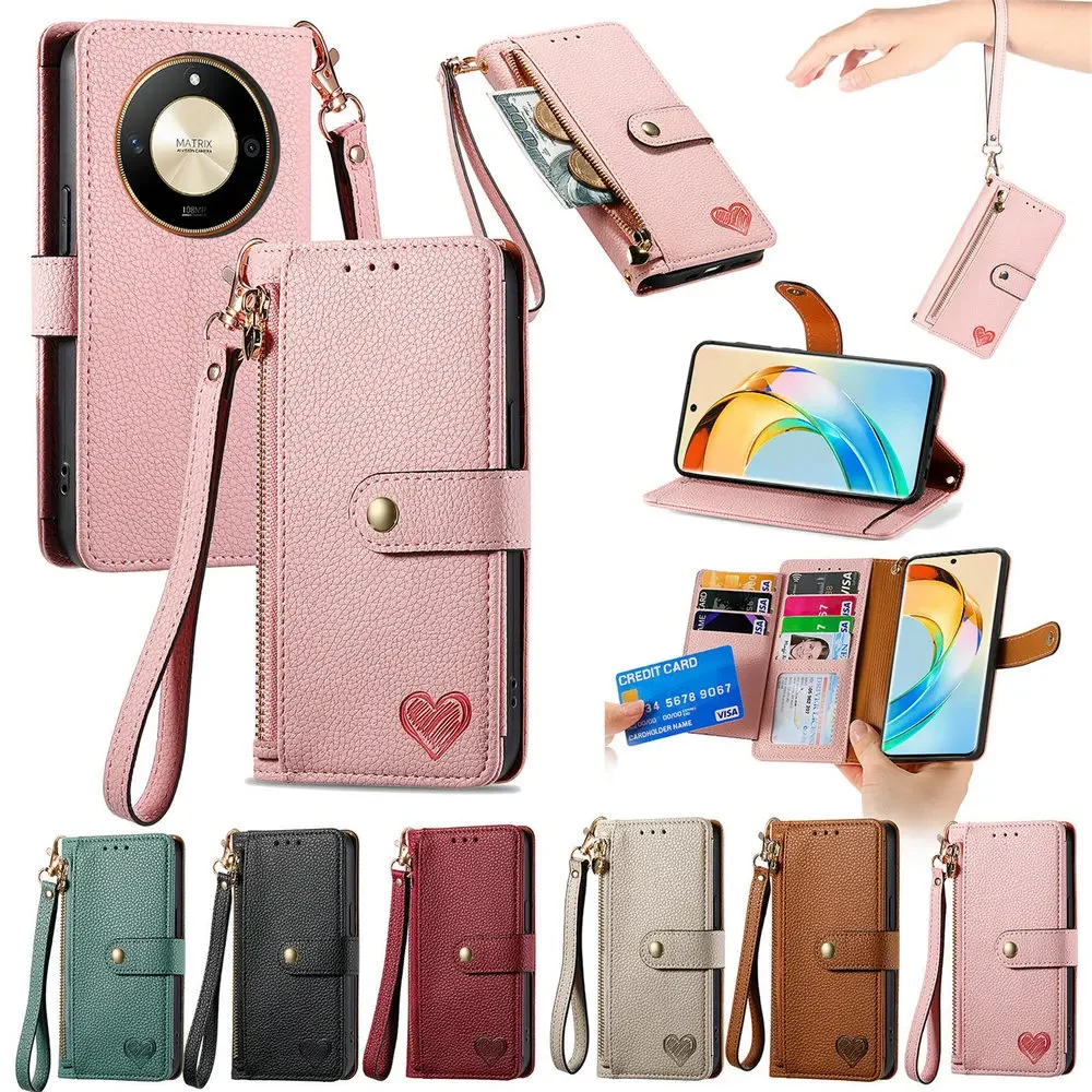 Honor Magic 6 Lite Magic6 Pro 5G 2024 Leather Book Case Anti-theft Brush Zipper Wallet Funda Hono Magic 5 Lite 4 Magnet Cover