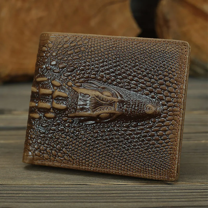 

Crocodile Pattern Money Clip Folding Purse Men Cash Holder Pouch Genuine Cowhide Leather Vintage Wallets Keep Cards Tickets