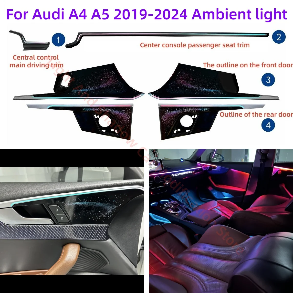 

Окружающее освещение для Audi A4 A5 2019-2024 Обновление автомобильного внутреннего освещения Автомобильные аксессуары Galaxy лазерная гравировка пресс-форма пластина