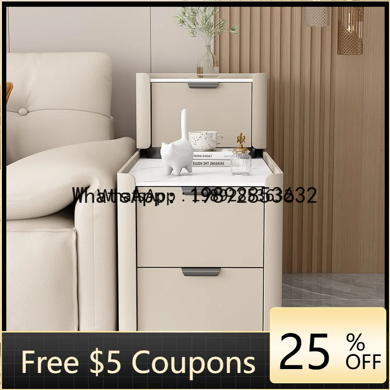 Floor Sofa Side Cabinet Light Luxury High-End Feel Solid Wood Small Gap Minimalist Modern Side Table Side Cabinet