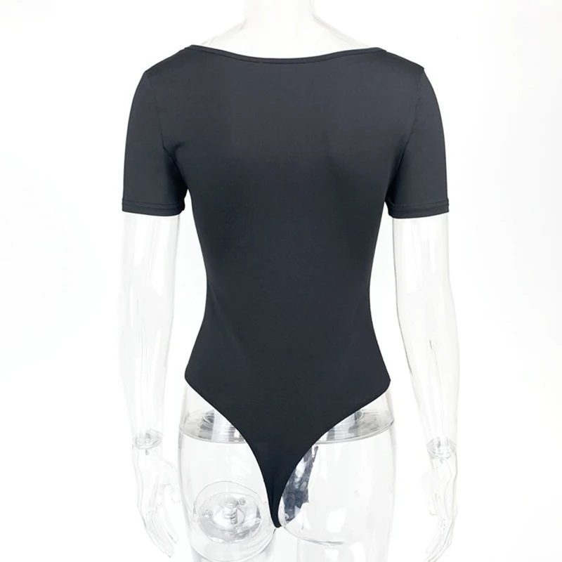 Kurzarm Bodys Sommer Square-Cut Kragen Solide Bodycon Elastische Strampler Sexy Y2k Frauen Kleidung Fashion Club Party 2521 – Detail 6