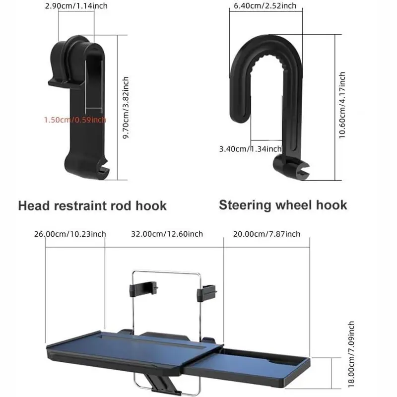 2 in 1 Car Steering Wheel & Headrest Table Tray, Multifunctional Car Tablet Holder, Eating, Writing & Laptop Working