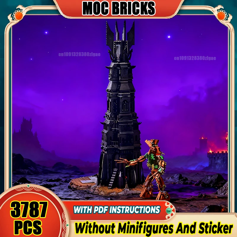 

Magical Rings Moc Building Block Movie Scene UCS Black Tower Model Castle Bricks DIY Assembly Street View Toy Gift