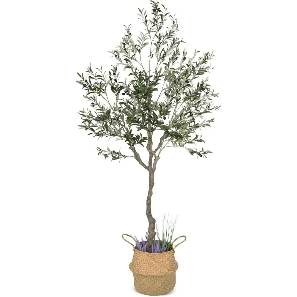 

Artificial Olive Tree, Living Room, Bedroom, Balcony - Faux Potted Trees for Indoor or Outdoor - Includes Seagrass Belly Basket