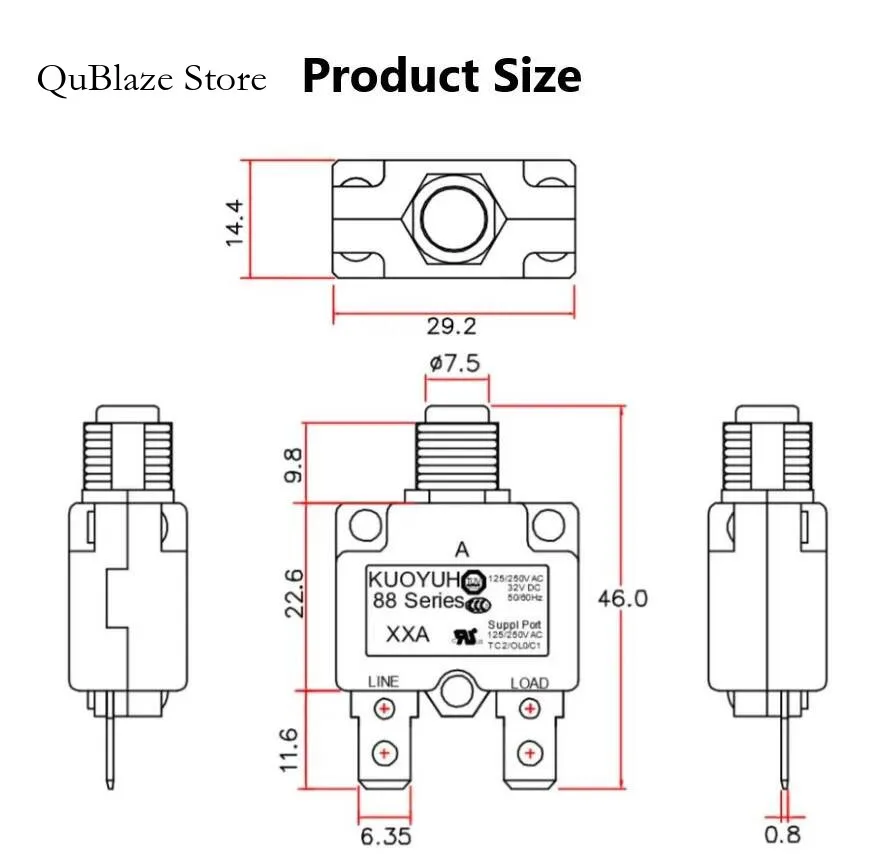 3 Sets Kuoyuh 88 Series 11A Plastic Nut Resettable Thermal Motor Protection Circuit Breaker