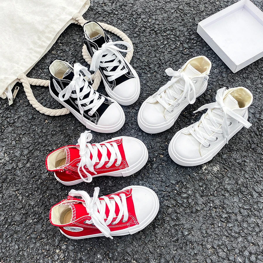 9017 Solid color fashionable children's canvas shoes with breathable midsole, white cloth shoes, baby's white shoes, midsole sne