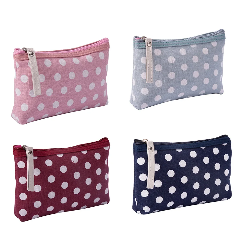 

4Pcs Multifunction Canvas Zipped Coin Purse Compact Makeup Bag Pouch Dots Travel Toiletry Carrying Bag Set