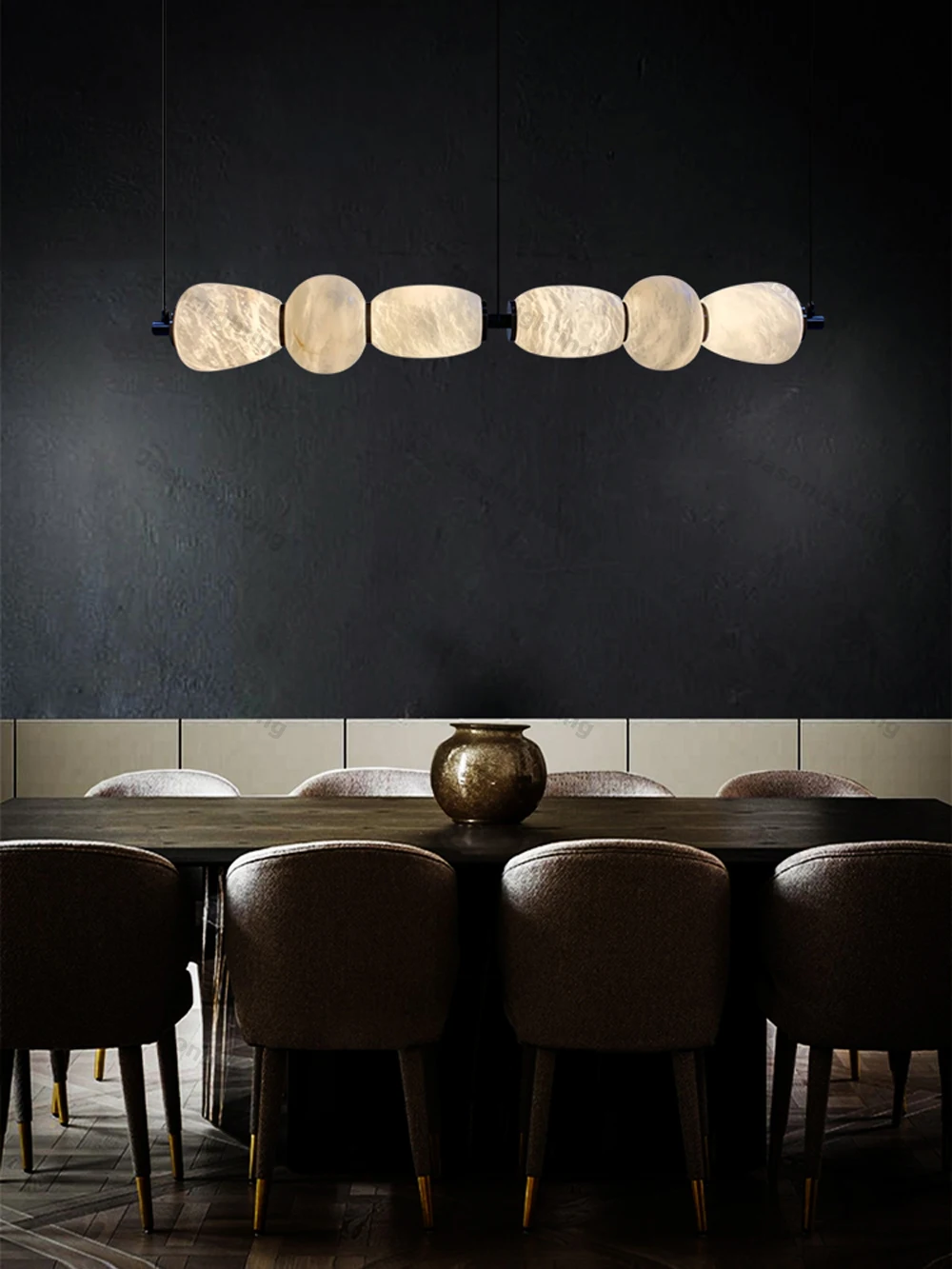 Dinning Room Linear Natural Marble Chandelier Crafted From