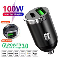 100W Dual USB Car Charger QC3.0 PD Fast Charging 12-24V Cigarette Lighter Adapter For iPhone Samsung Xiaomi Huawei Quick Charger