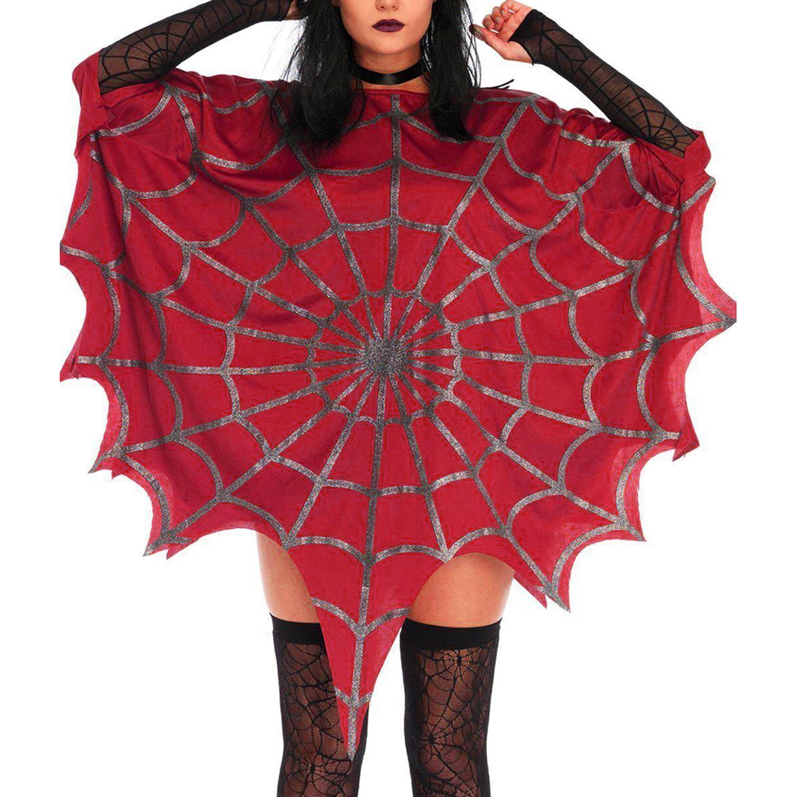 Gothic Glitter Spider Web Costume Poncho Halloween Costume for Women Deluxe Sider Web Poncho Cape Party Cosplay Outfit