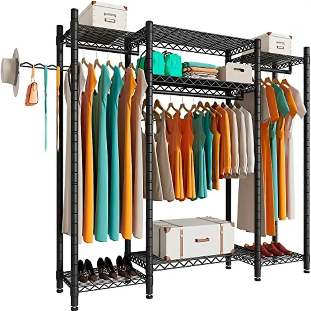 

Adjustable Metal Clothing Rack Heavy Duty Wardrobe Closet Rack L Shaped Pro Garment Rack with 7 Shelves Sturdy Metal Clothing