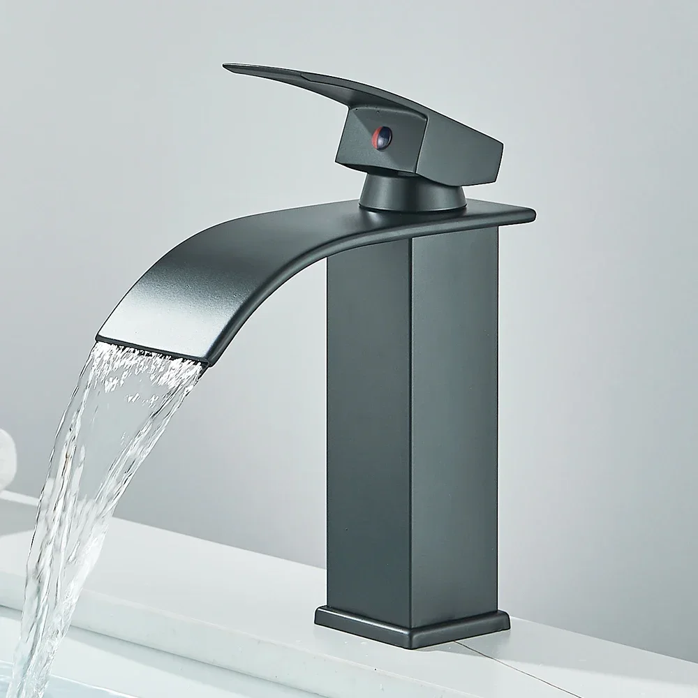 

Matte Black Waterfall Basin Faucet Single Handle Mixer Hot Cold Water Basin Crane Tap For Bathroom Wash Basin Sink Mixer Tap