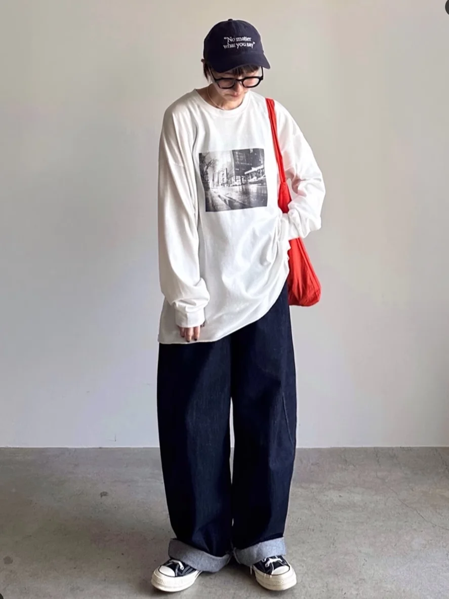 

Мужская хлопковая футболка Street Sle Long Sve round Ne, черно-белая с принтом в стиле ретро, американская ранняя весна, новое поступление