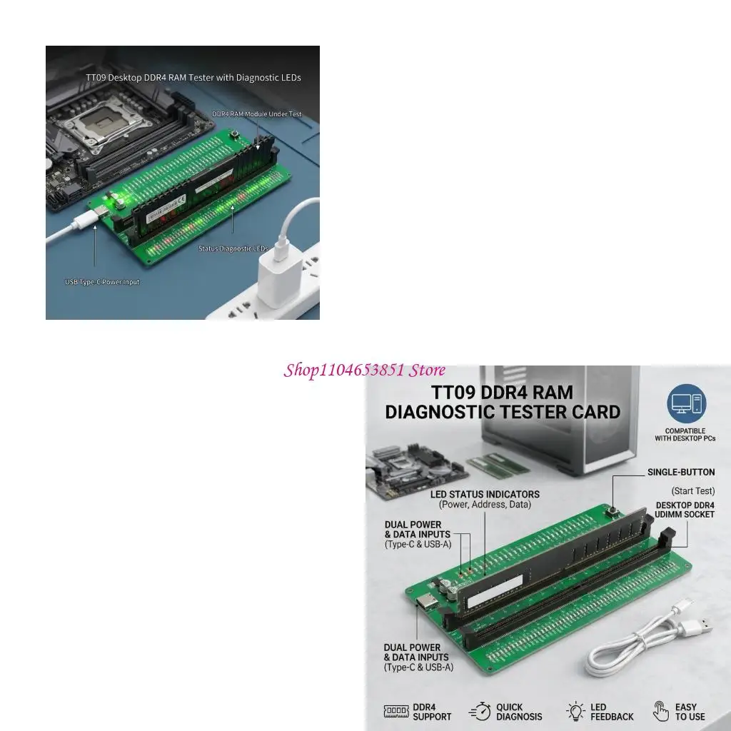 Memory Tester Memory Diagnostic Desktop DDR4 DIMM Tester Card Board for Desktop Server Computer Accessories 