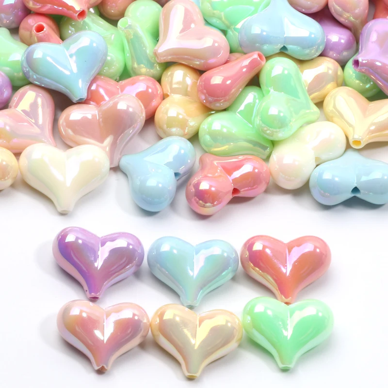 17x21mm 10pcs Mix Color AB Heart Shape Acrylic Spacer Beads for Jewelry Making DIY Bracelet Earrings Hairclip Charms Accessories