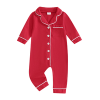 Baby Boys Girls Rompers Pajamas Patchwork Turn-Down Collar Buttons Long Sleeve Infant Jumpsuits Sleepwear Fall Nightwear