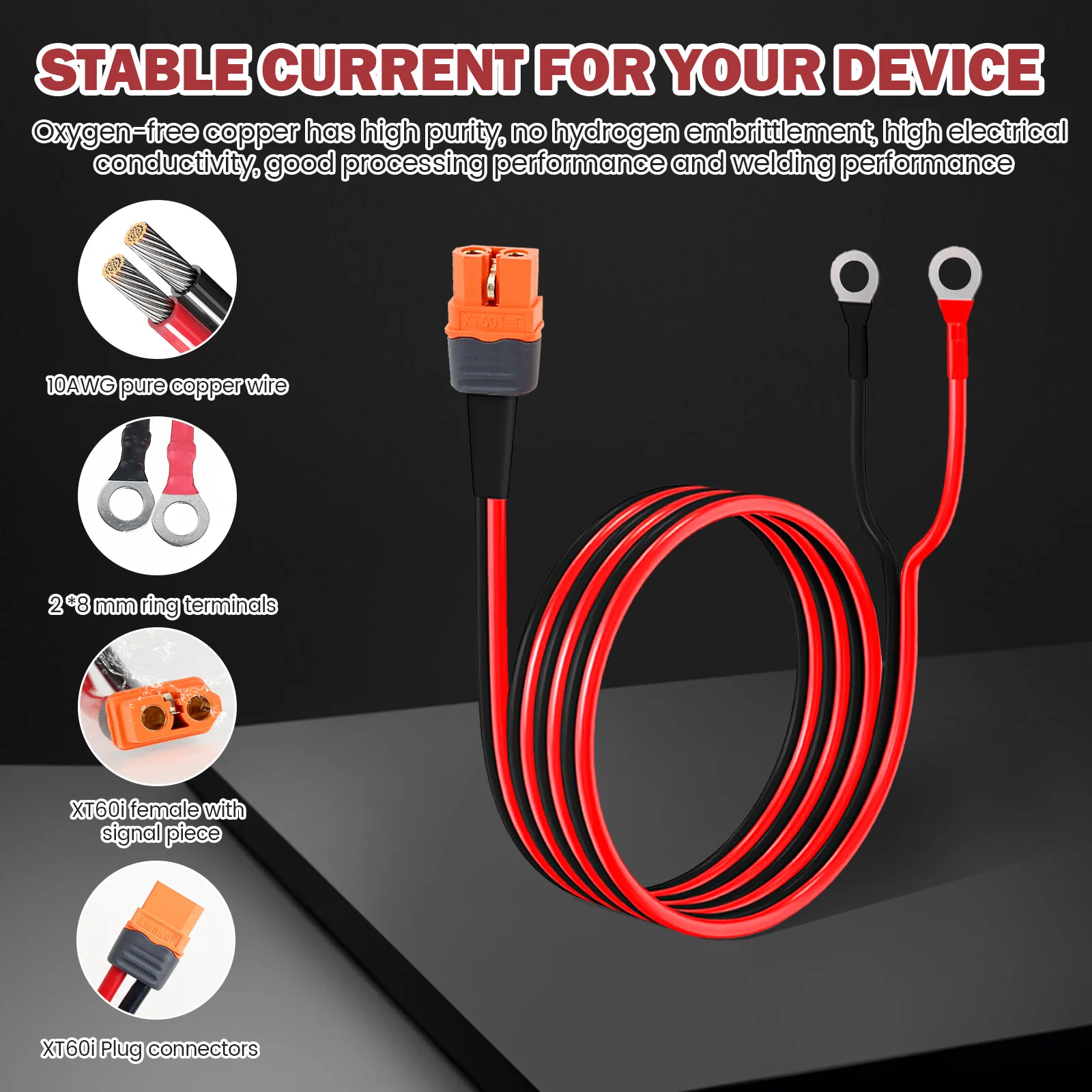 XT60 to O-Ring Terminal Cable XT60i Female to M8 O-Ring Terminal Plug Connector With 1m~10m (12AWG/10AWG Silicone Cable)
