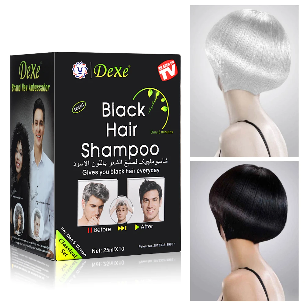 Dexe-champú de tinte para el cabello negro, crema colorante para eliminar el vello gris en solo 5 minutos, cuidado del cabello con fibras de construcción, 10 unidades por lote