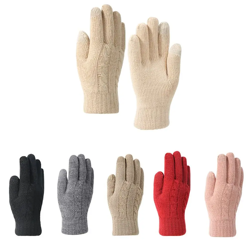 

Knitted Wool Woman Winter Gloves Double Layers Thickening Korean Style Glove Bracers Screen Touchable Hand Warmer Exquisite Gift