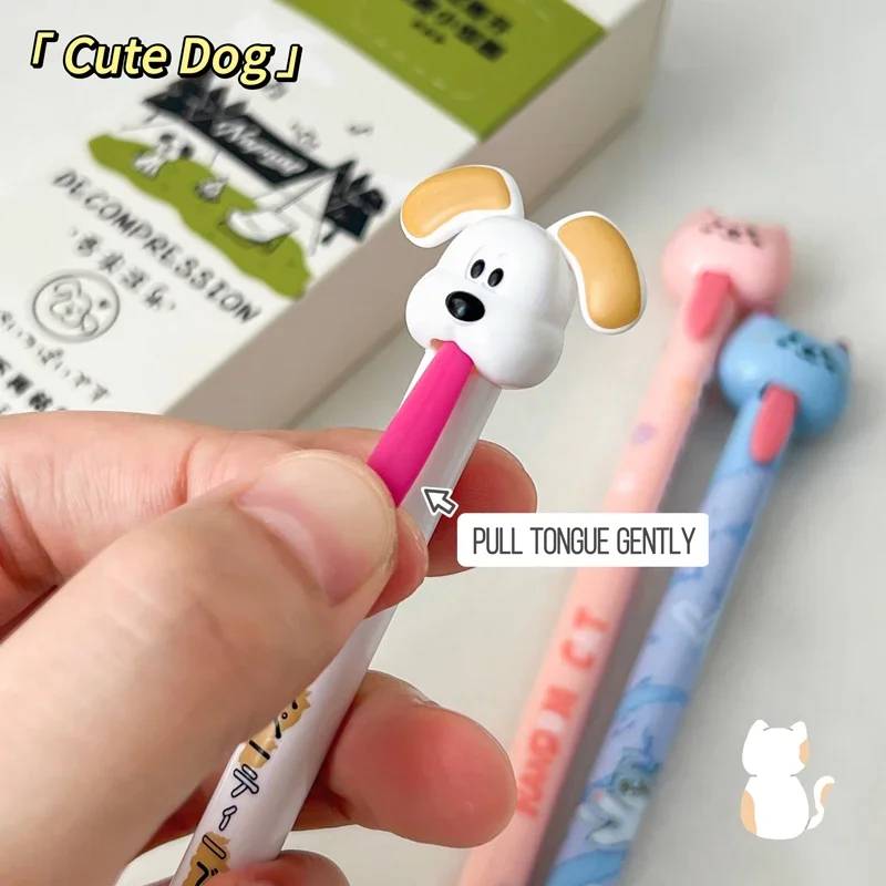 4PCS/Set Cute Dog Gel Pen Tongue Pulling Gel Ink, Cat Design, 0.5MM Black Neutral Pen Quick Dry Stationery New